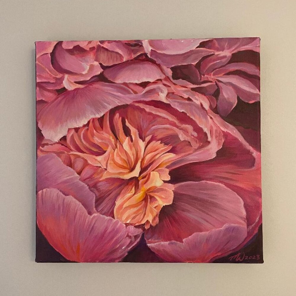 Original hand painting of Peonies 12" x 12"